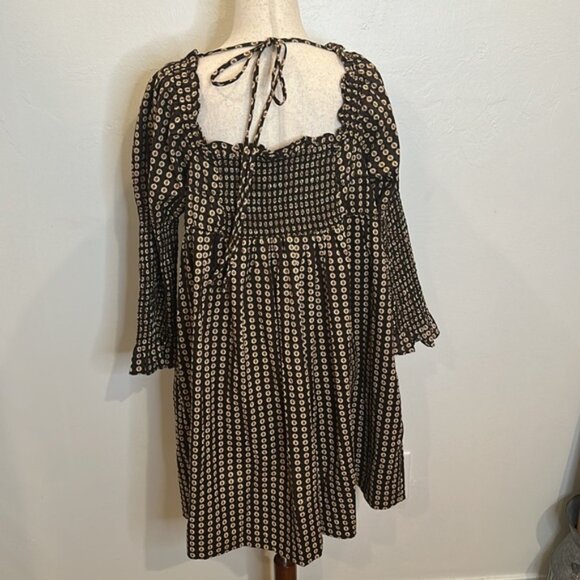 FREE PEOPLE STAR DIP TIERED SMOCKED BUTTON FRONT COTTON DRESS LARGE - Picture 10 of 12